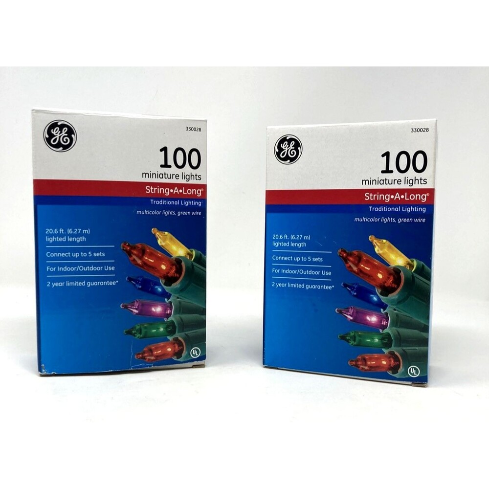 GE 100 Miniature Lights String-a-long Traditional Lighting, Multicolor Set of 2